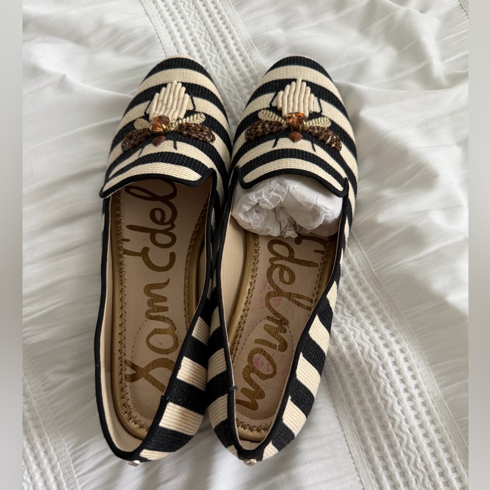 Sam Edelman Black and Cream Striped Loafers